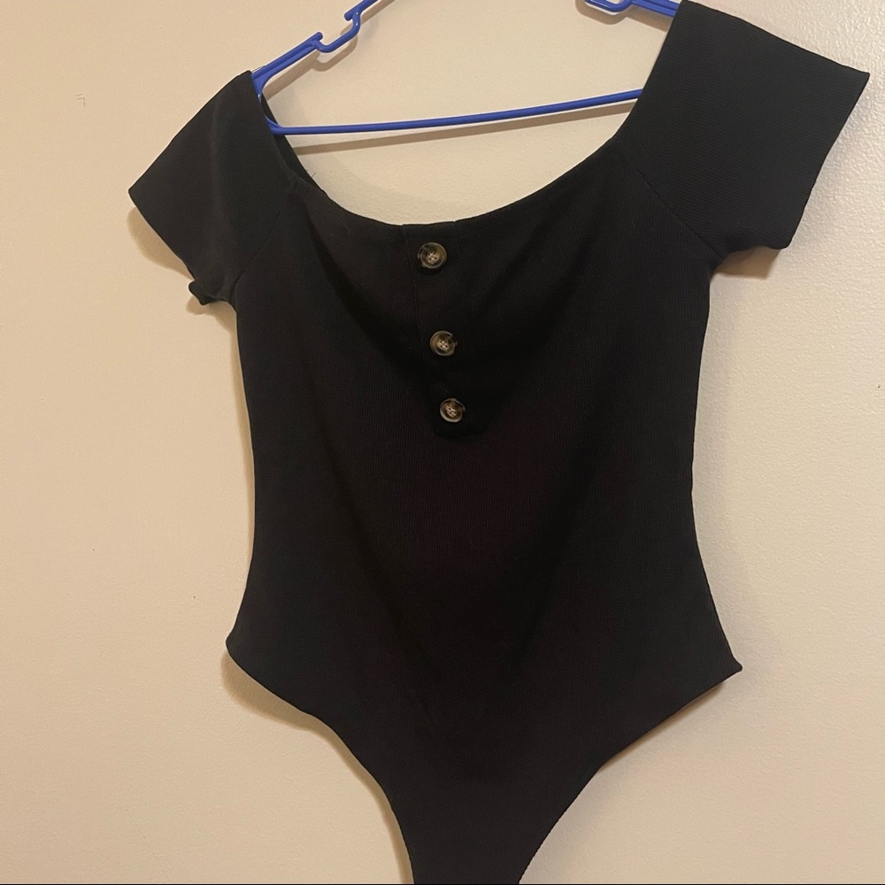 Black off the Shoulder Ribbed Bodysuit womens XL